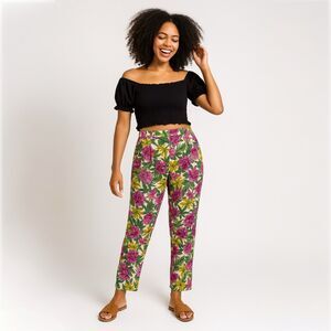 H&M High Waisted Tropical Floral Print Woven Pants - 6